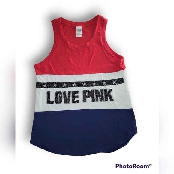 VS PINK Red White Blue Bling Racerback Tanktop - Picture 1 of 3